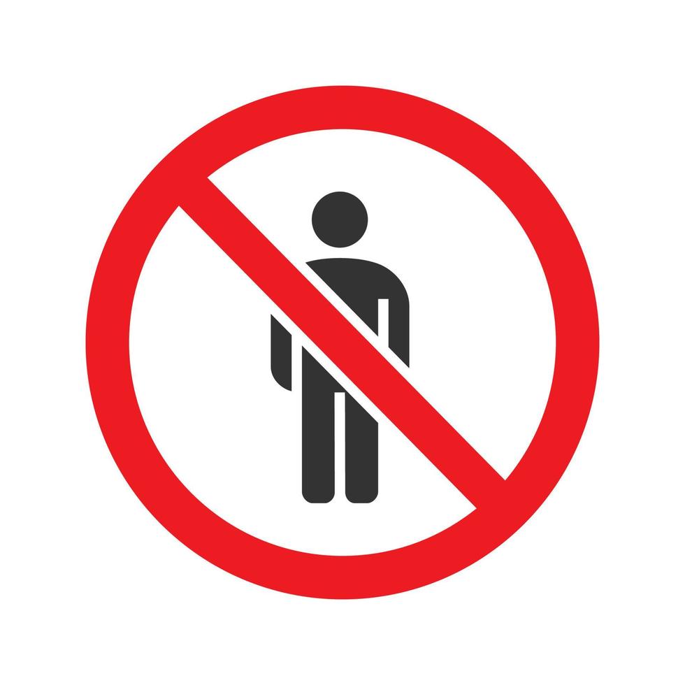 Señal de prohibido con el icono de glifo de silueta de hombre. detener el símbolo de la silueta. no hay prohibición de hombres. espacio negativo. vector ilustración aislada