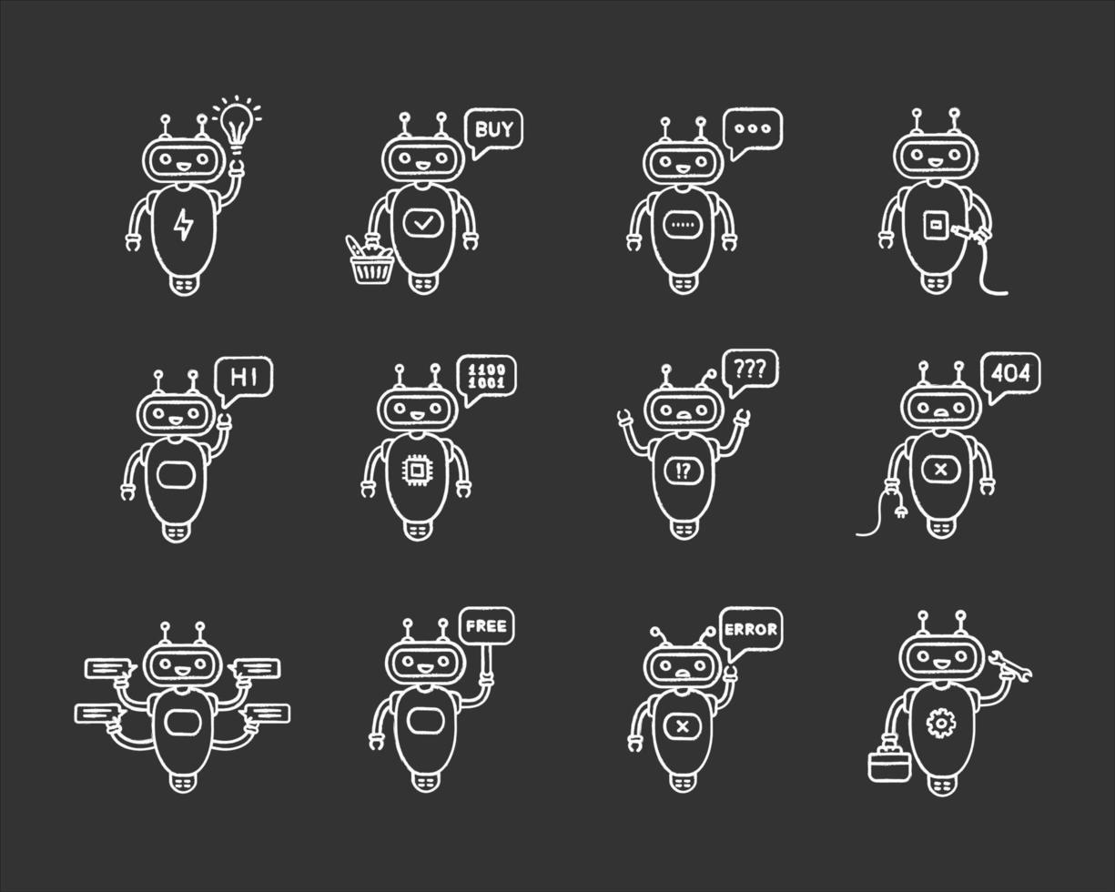 Chatbots chalk icons set vector
