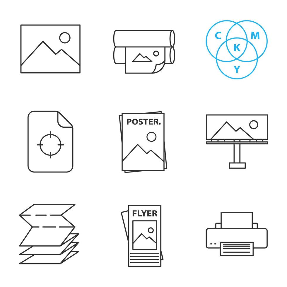 Printing linear icons set vector