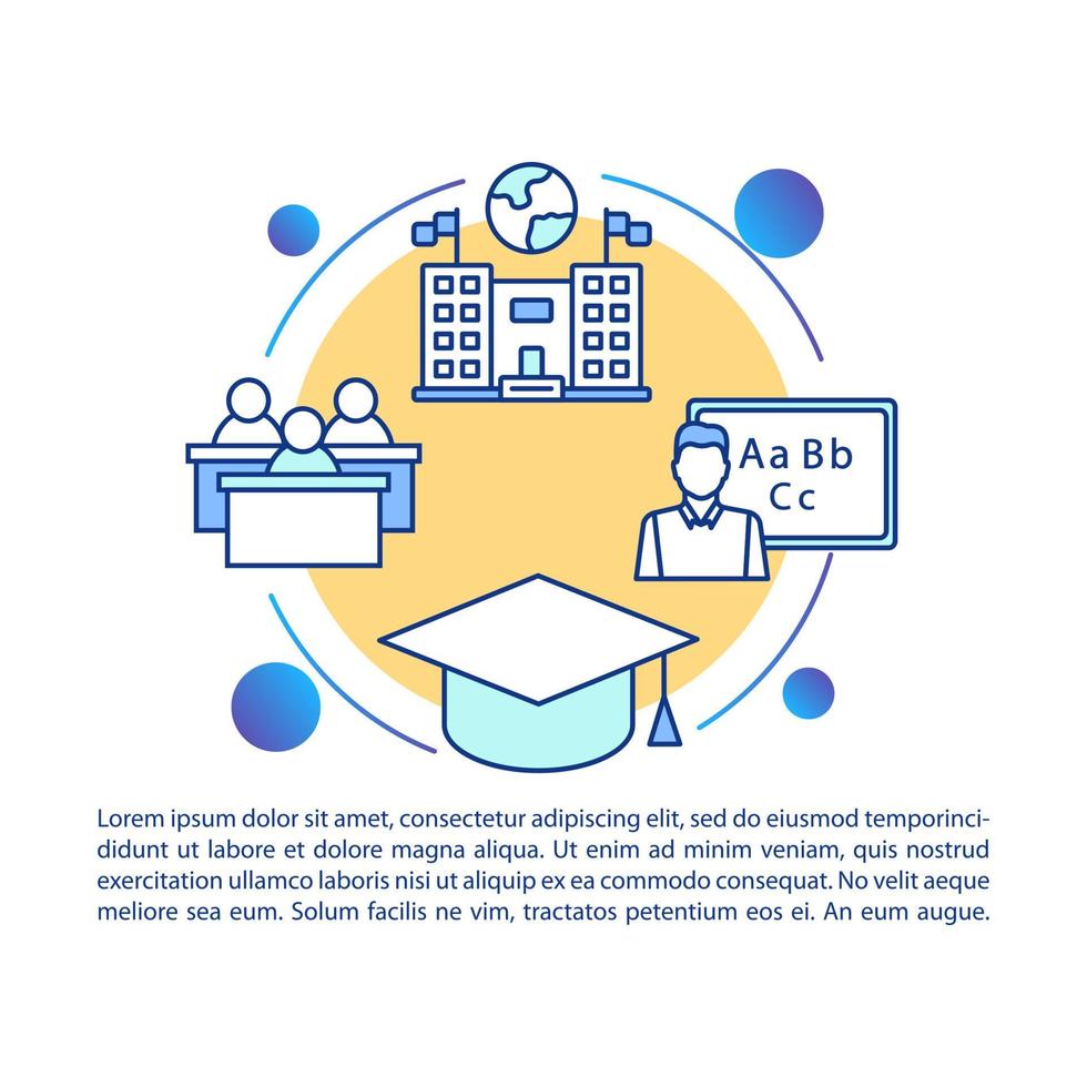 University entrance concept icon with text. College acceptance and studying. School graduation. Article page vector template. Brochure, magazine, booklet design element with linear illustrations