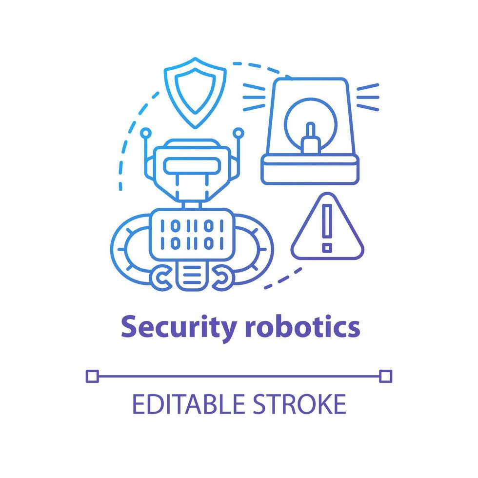 Security robotics blue gradient concept icon. Safety technology idea thin line illustration. Types of robots. Computer machine protecting. Vector isolated outline drawing. Editable stroke