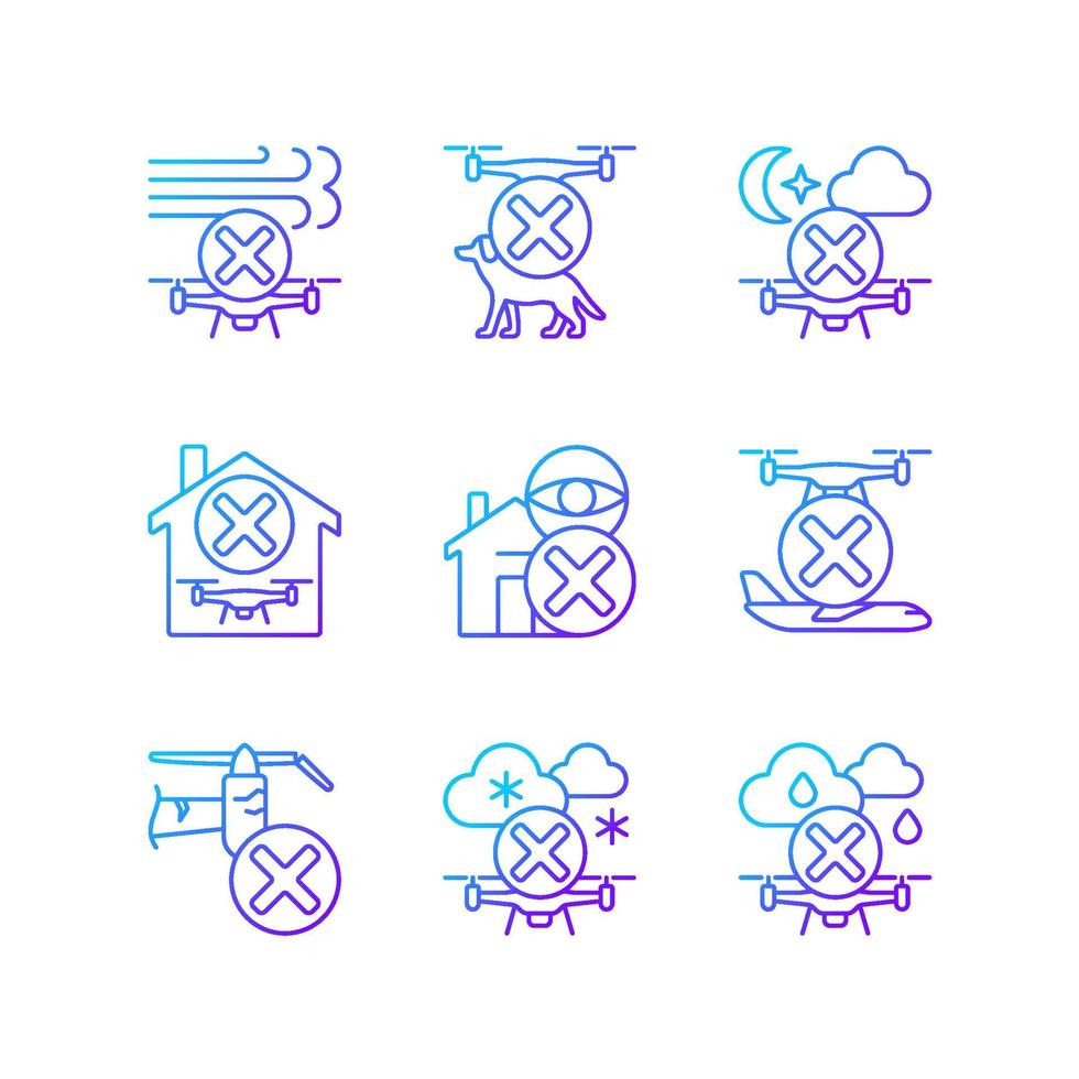Drone restrictions gradient linear vector manual label icons set