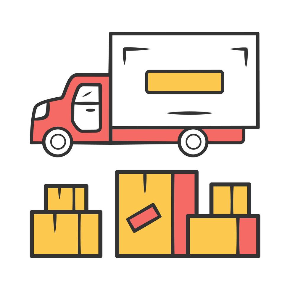 Heavy goods delivery color icon. Cargo shipping lorry. Freight transportation truck. Delivery van. Postal service vehicle. Export and import. Isolated vector illustration