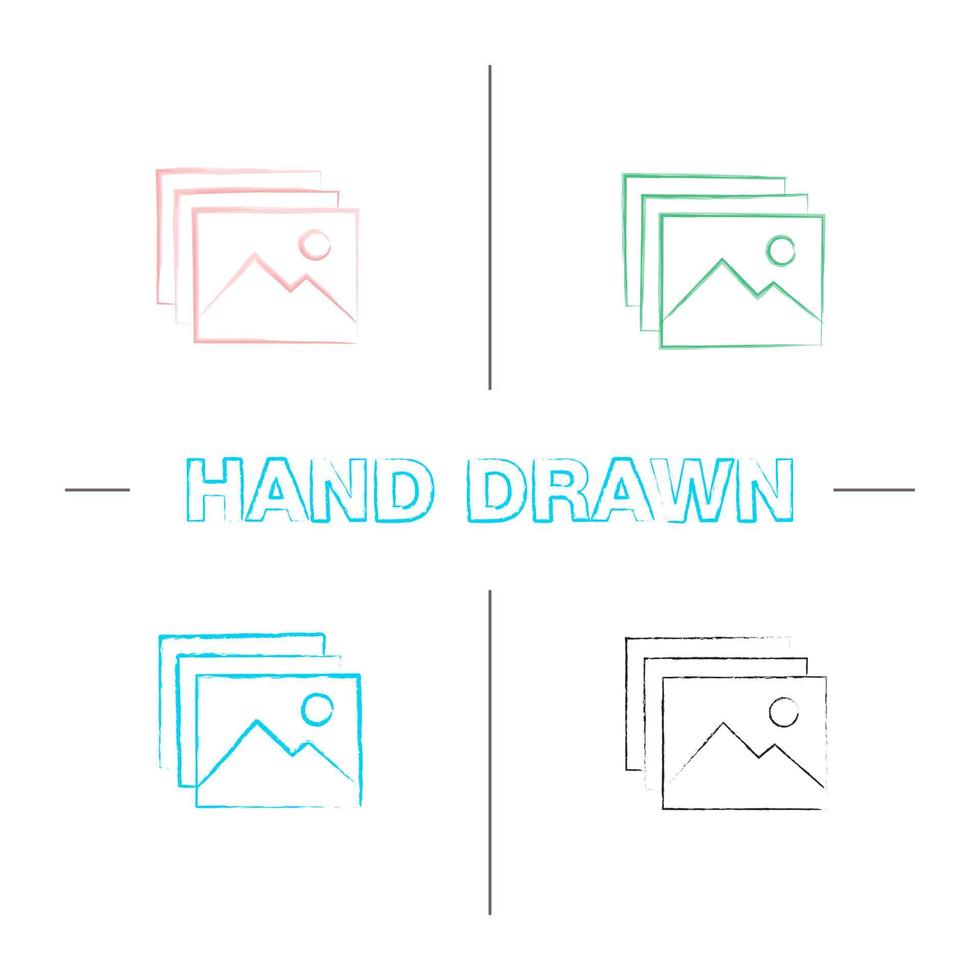 Digital images, photos hand drawn icons set vector