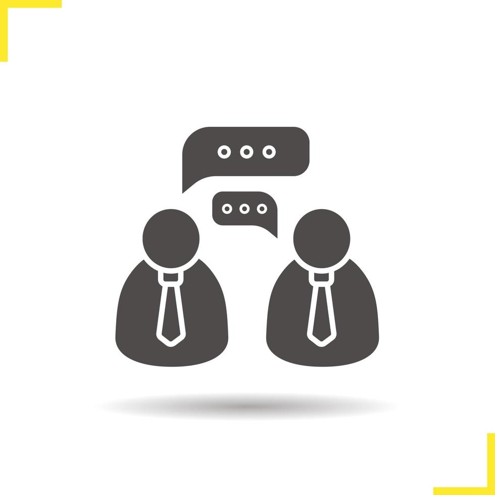 Business talk icon. Drop shadow negotiations silhouette symbol. Job interview. Negative space. Vector isolated illustration
