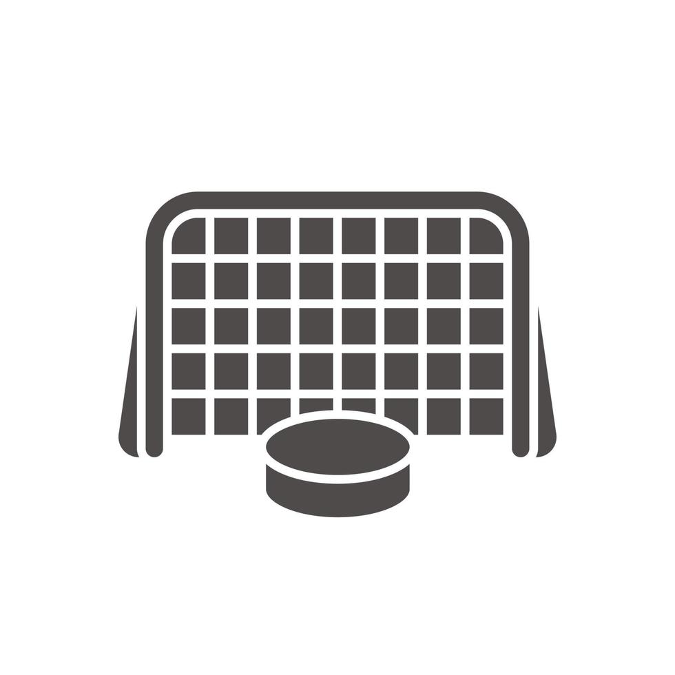 Hockey goal icon. Silhouette symbol. Hockey puck in gates. Negative space. Vector isolated illustration