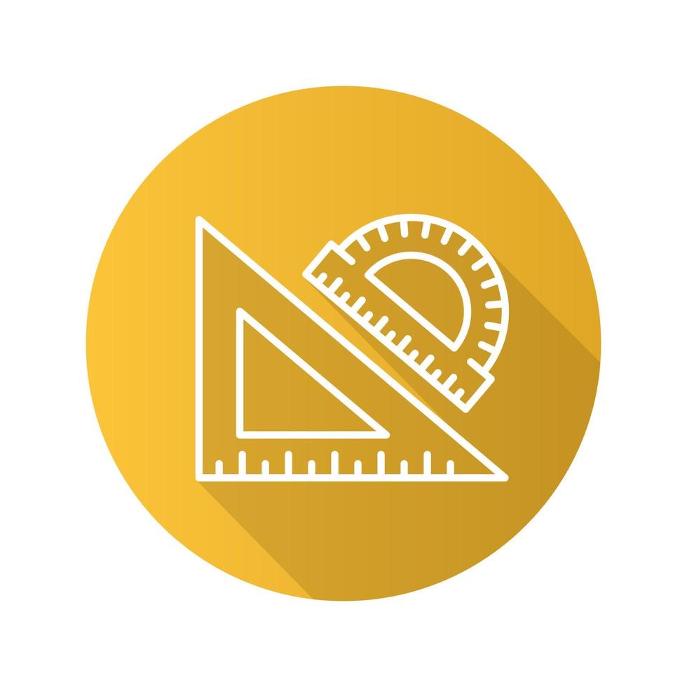 School rulers flat linear long shadow icon. Protractor and transparent. Vector outline symbol