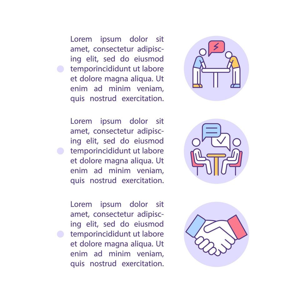 Workplace conflict resolution concept line icons with text vector
