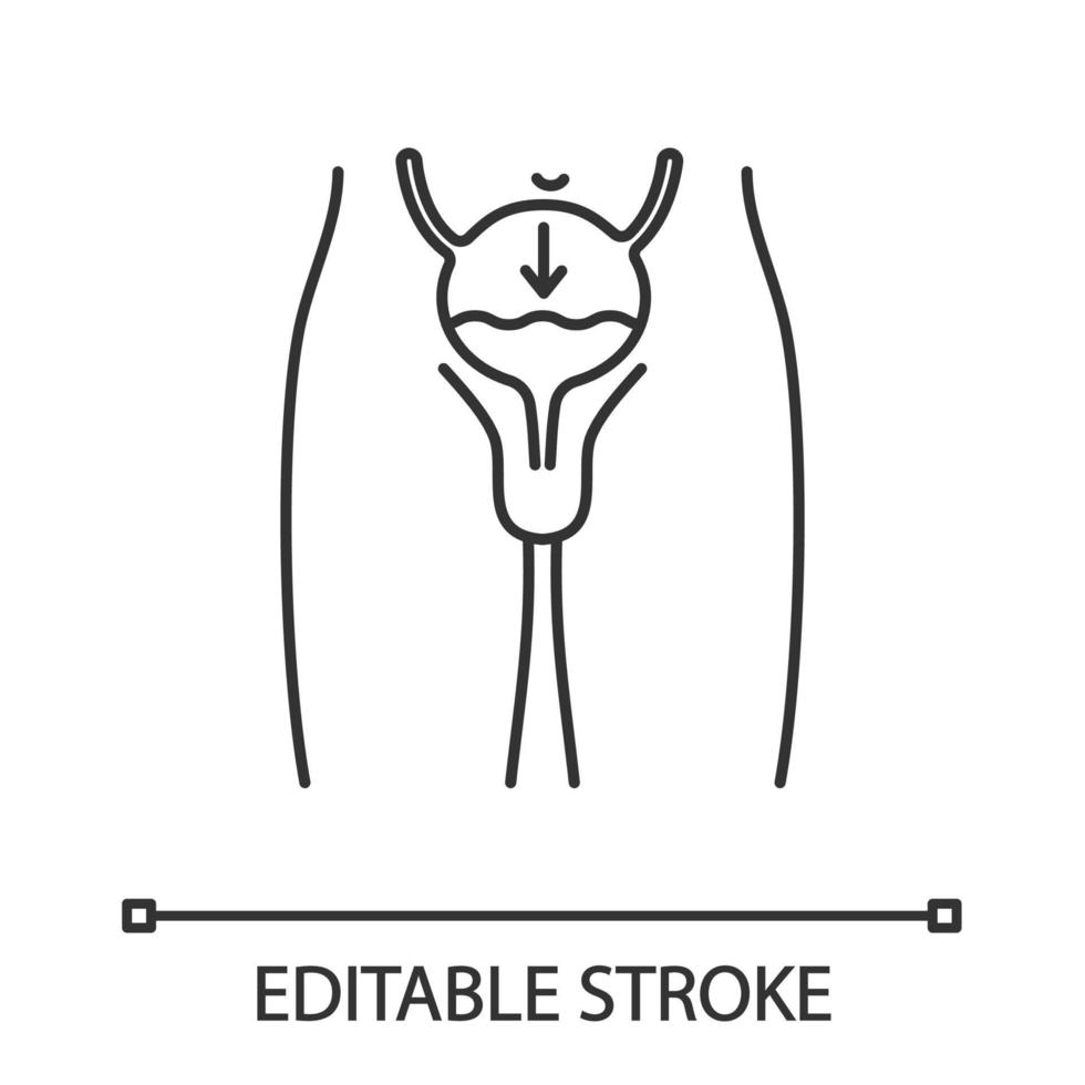 Urinary incontinence linear icon. Thin line illustration. Involuntary urination. Enuresis. Urine leakage. Mens disease. Contour symbol. Vector isolated outline drawing. Editable stroke