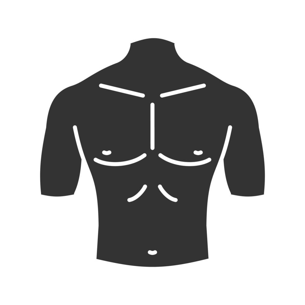 Muscular male chest glyph icon. Silhouette symbol. Negative space. Vector isolated illustration