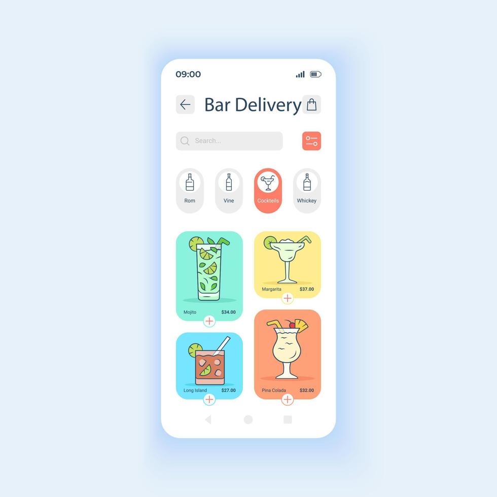 Shipping bar orders daytime mode smartphone interface vector template