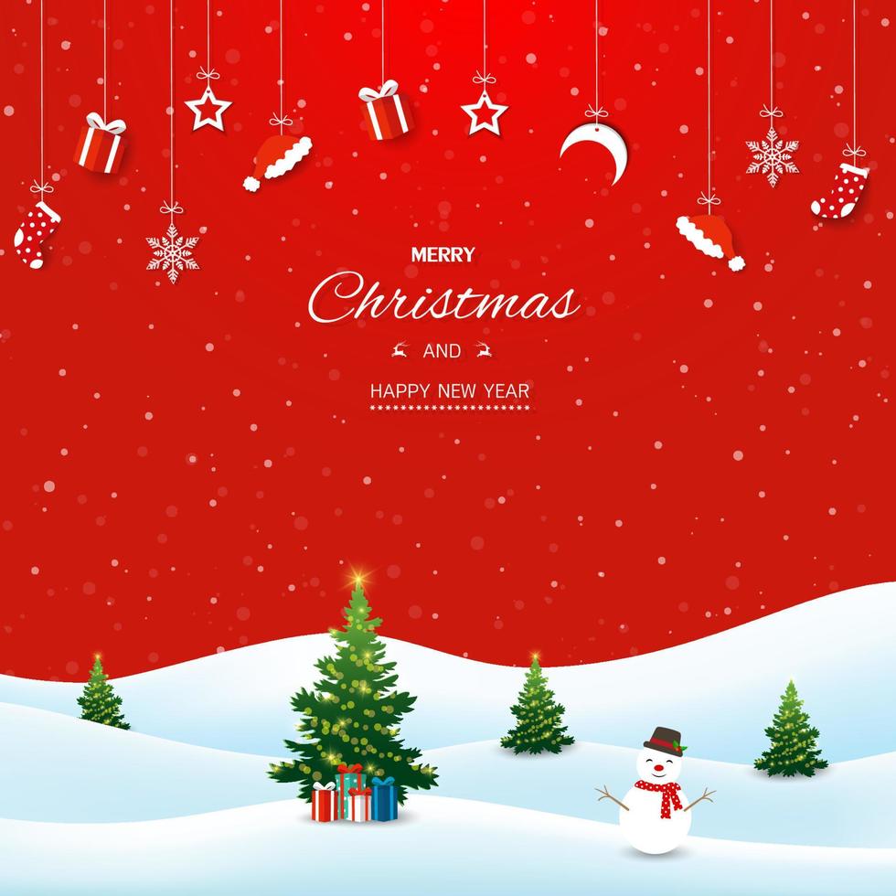 Merry Christmas and Happy new year greeting card,decorative winter holiday on red background vector