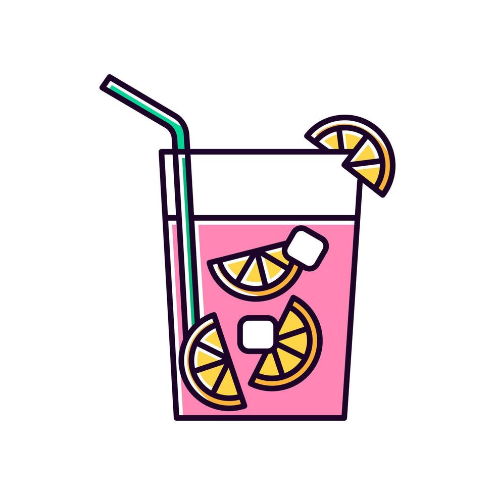 Caipirinha pink RGB color icon. Brazilian cocktail. Alcoholic beverage with lime and sugar. Traditional drink. All-day cocktail. National potation. Isolated vector illustration