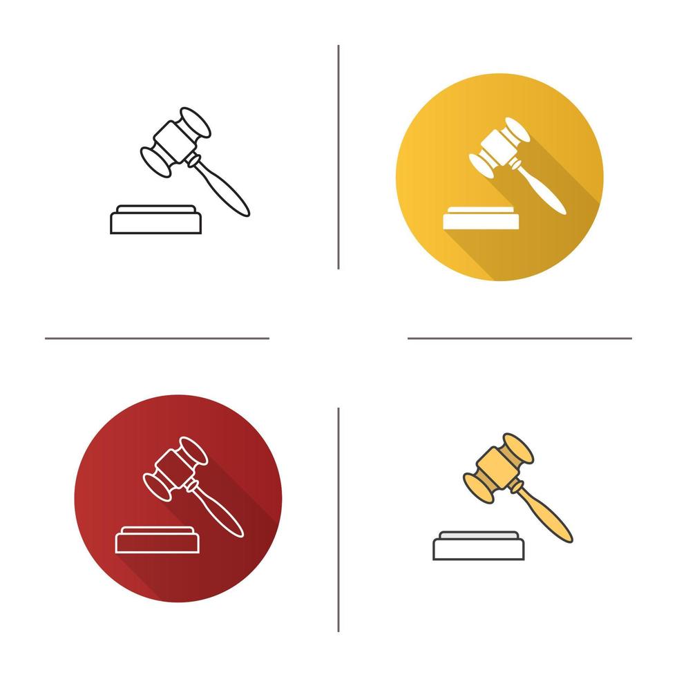 Gavel icon. Flat design, linear and color styles. Court hammer. Auction bid. Isolated vector illustrations