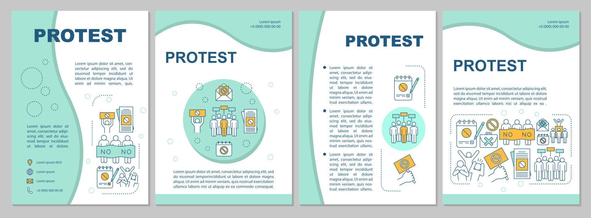 Diseño de plantilla de folleto de protesta pública. folleto de desobediencia civil, folleto, diseño de impresión de folletos con ilustraciones lineales. diseños de páginas vectoriales para revistas, informes anuales, carteles publicitarios vector