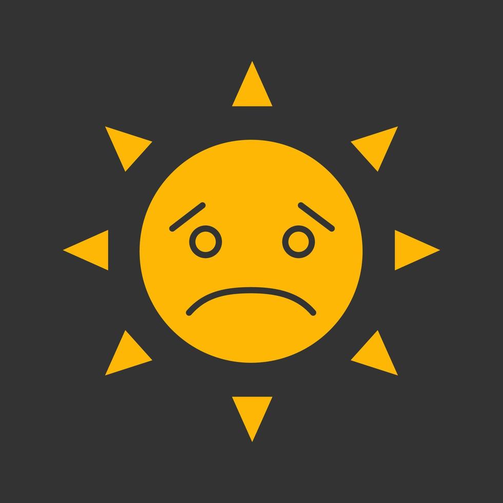 Sad sun smile glyph color icon. Bad mood. Emoticon. Silhouette symbol on black background. Negative space. Vector illustration