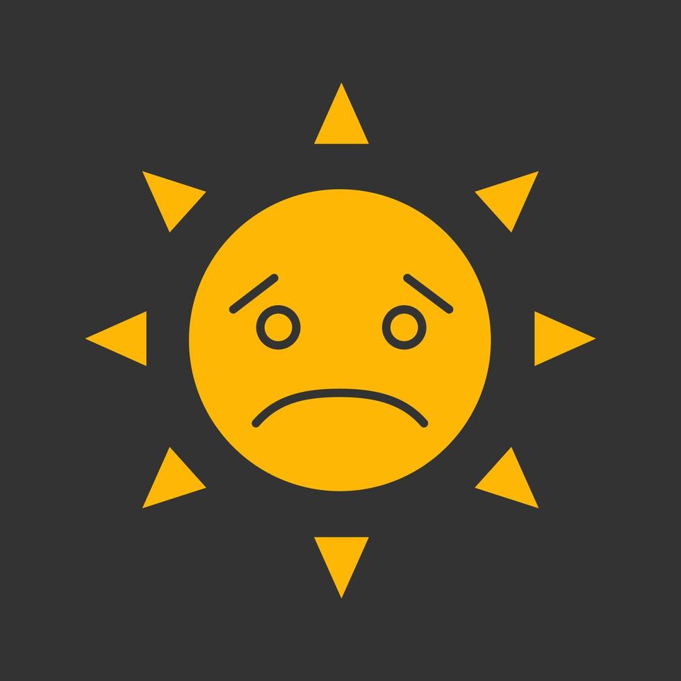 Sad sun smile glyph color icon. Bad mood. Emoticon. Silhouette symbol on black background. Negative space. Vector illustration