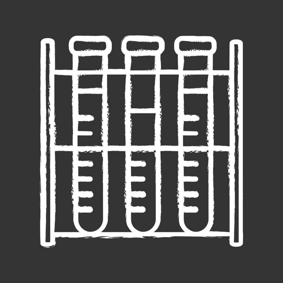 Lab analysis chalk icon. Blood test. Laboratory diagnostics. Test tubes rack. Isolated vector chalkboard illustration