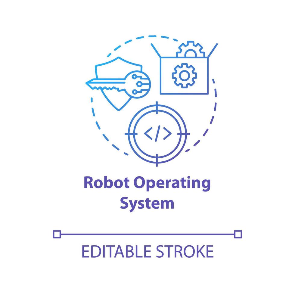 Robot operating system blue gradient concept icon. Robotics software idea thin line illustration. Information technologies and innovative programming. Vector isolated outline drawing. Editable stroke