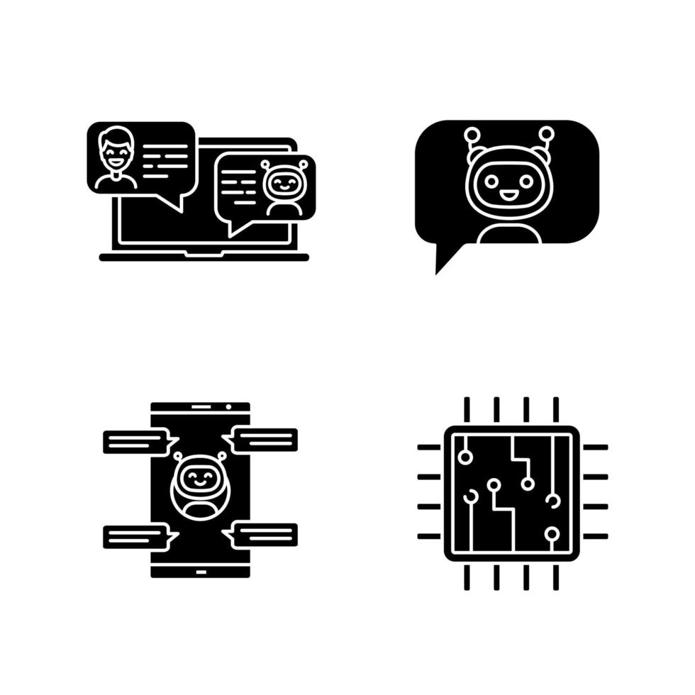 Chatbots glyph icons set vector