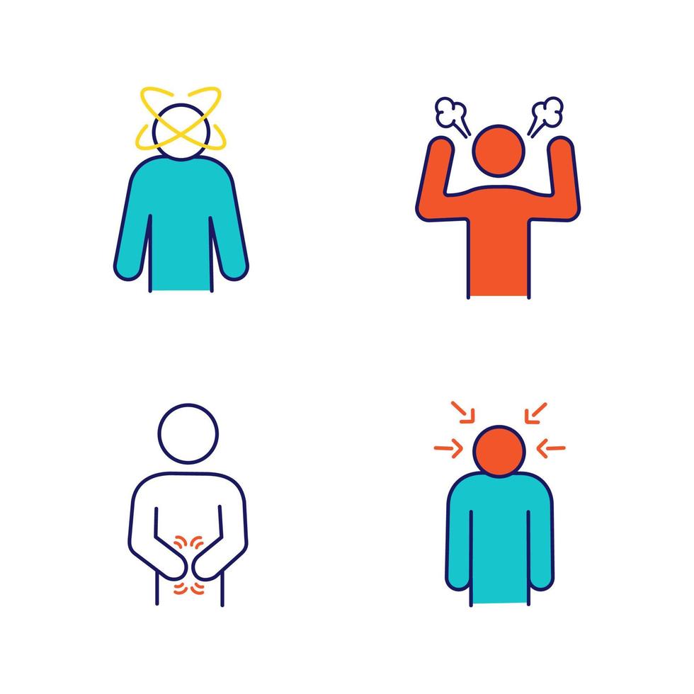 Emotional stress color icons set vector