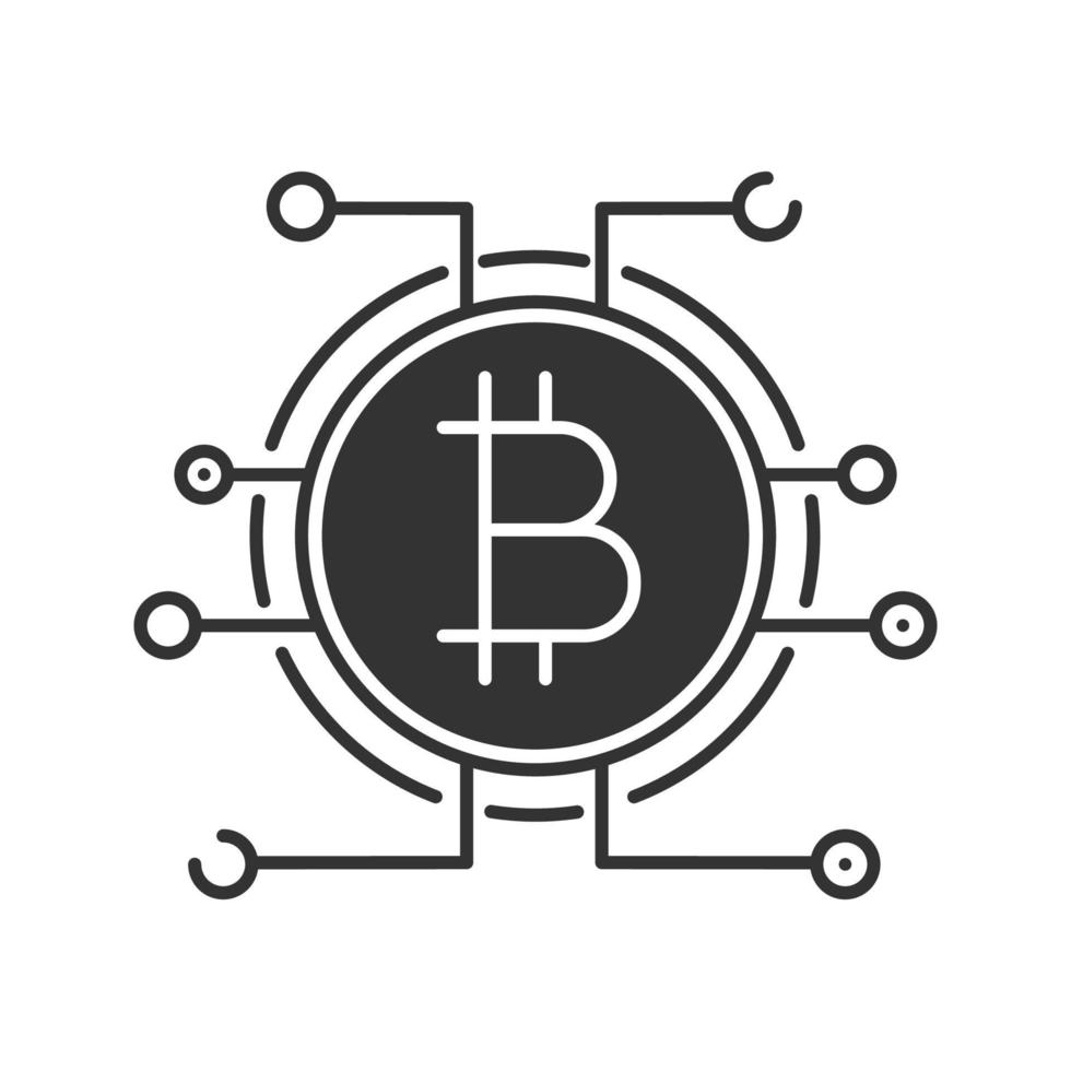 Bitcoin glyph icon. Silhouette symbol. Online banking. Bitcoin payment. Negative space. Vector isolated illustration