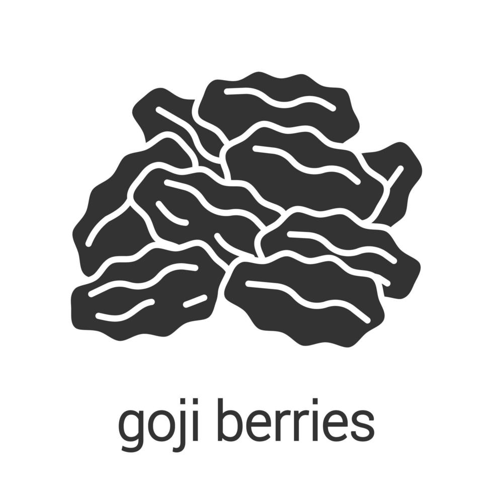 Dried goji berries glyph icon. Silhouette symbol. Raisins. Negative space. Vector isolated illustration