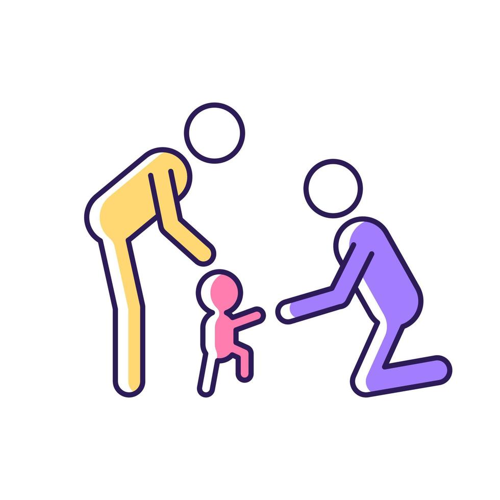 Teaching toddler to walk RGB color icon vector