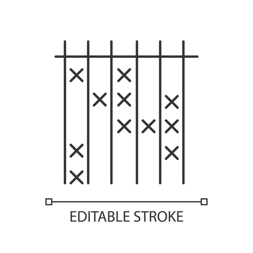 Survey data linear icon. Cross on checklist. Info analysis. Answer poll. Answer blank. Questionnaire form. Thin line illustration. Contour symbol. Vector isolated outline drawing. Editable stroke