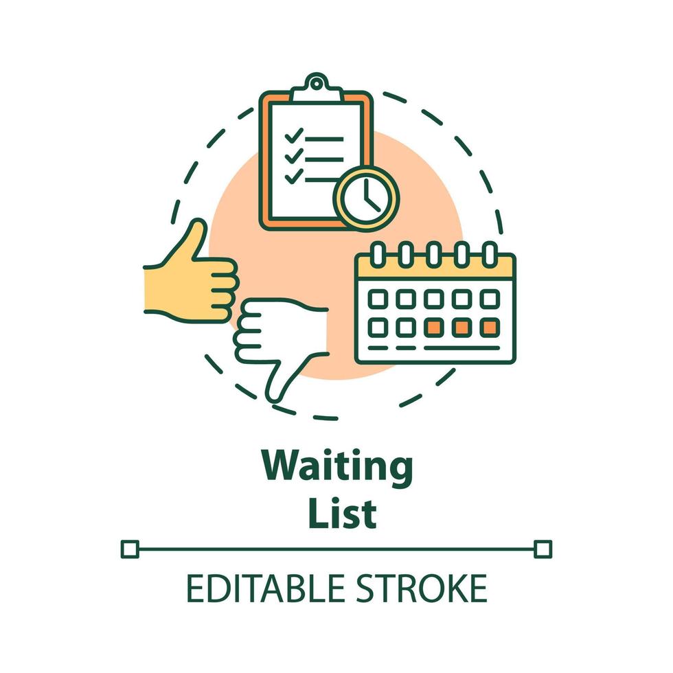 Waiting list concept icon. Planning. Time management. Tasks prioritization. Strategy development. Deadlines idea thin line illustration. Vector isolated outline drawing. Editable stroke
