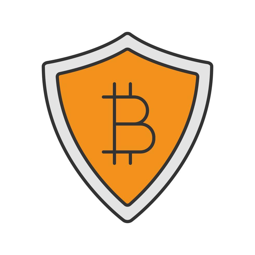Safe bitcoin payments color icon. Protection shield with bitcoin sign. Isolated vector illustration