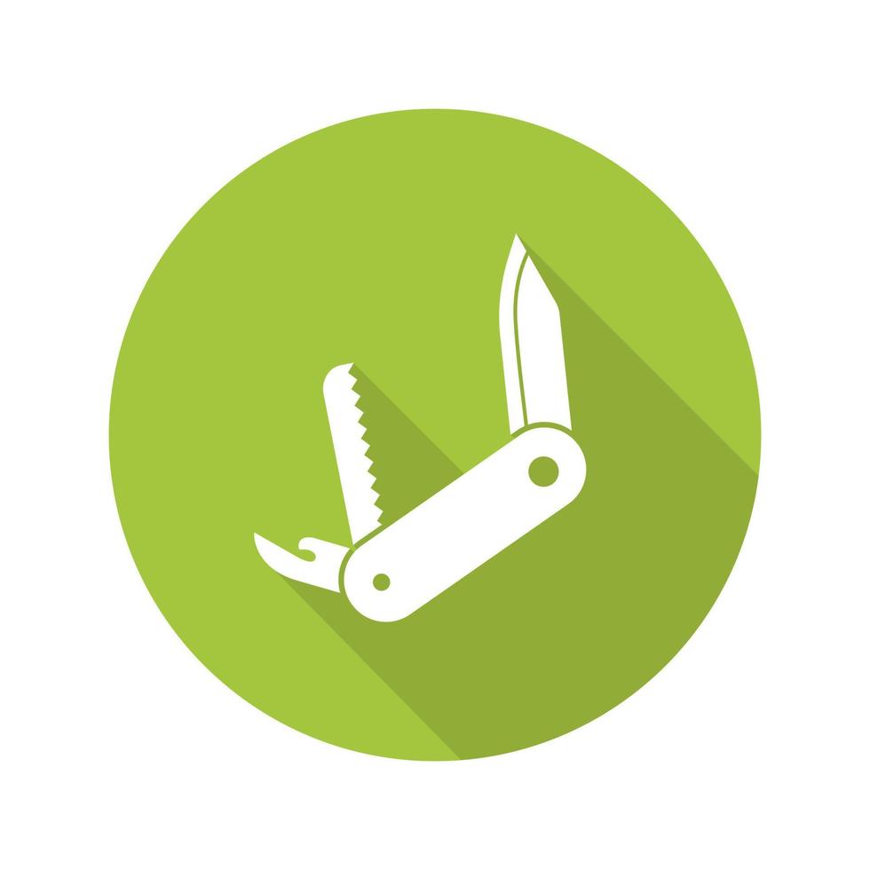 Penknife flat design long shadow icon. Multifunctional pocket knife. Vector silhouette symbol