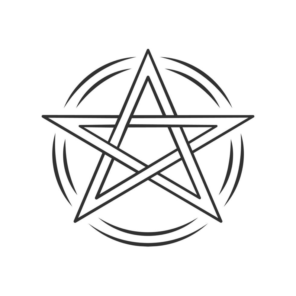 Pentagram linear icon. Thin line illustration. Occult ritual pentacle. Devil star. Satanic cult, wiccan and pagan symbol. Witchcraft, esoteric sign. Vector isolated outline drawing. Editable stroke