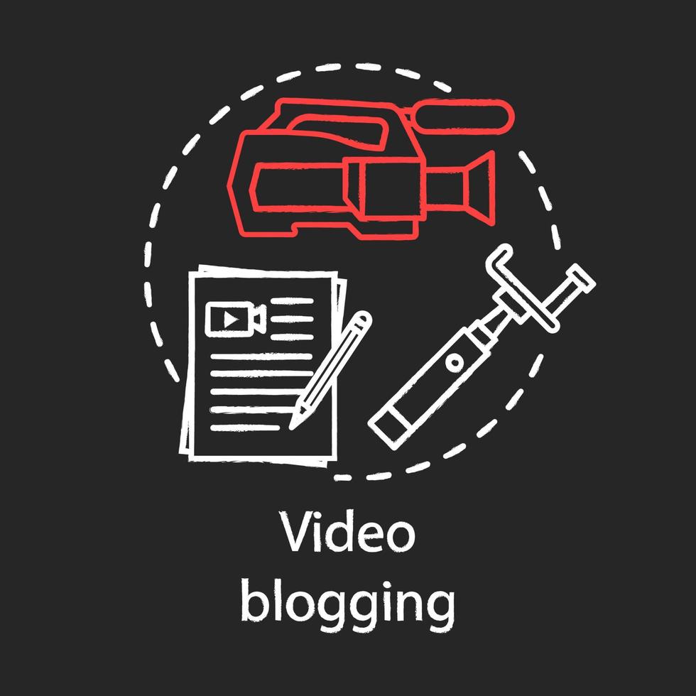 video blogging icono de concepto de tiza. actividades familiares con idea para niños. realización de películas familiares. vlog sobre la vida diaria. recolectando recuerdos. vector ilustración de pizarra aislada