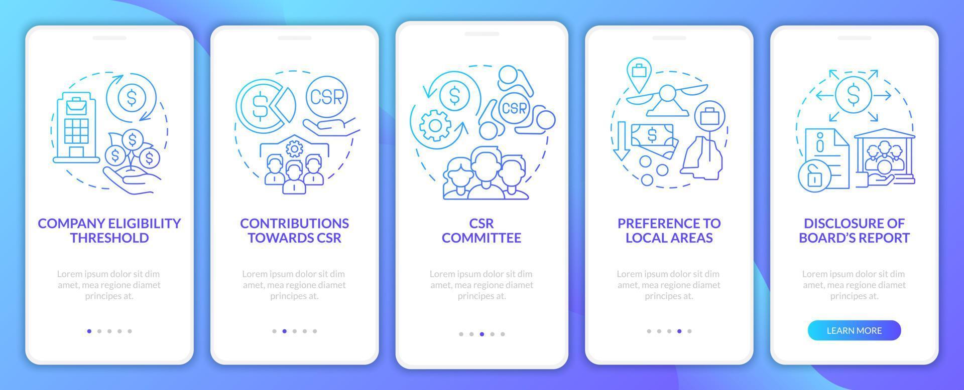 CSR basics blue gradient onboarding mobile app page screen vector