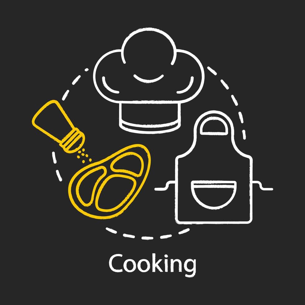 icono de concepto de tiza de cocina. actividades familiares con idea para niños. recreación interior cocina de bistec. dibujo de contorno aislado vectorial. vector ilustración de pizarra aislada