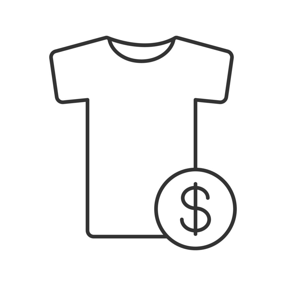 Buy clothes linear icon. Thin line illustration. T-shirt with dollar sign. Contour symbol. Vector isolated outline drawing