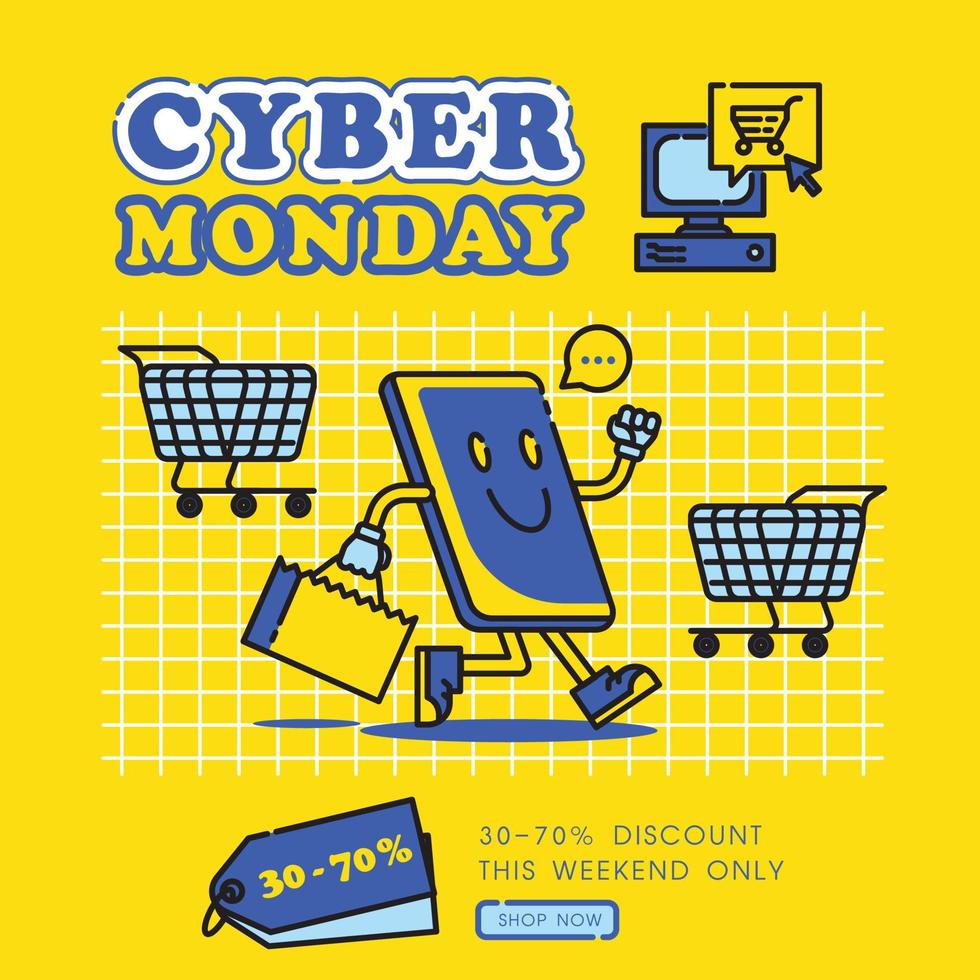 cyber monday with mobile phone cartoon vector