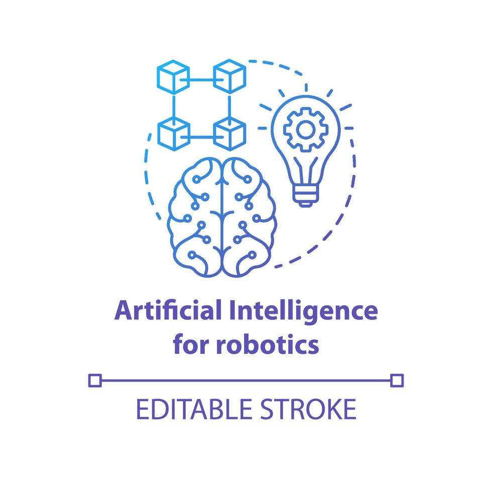 Artificial intelligence for robotics blue gradient concept icon. Smart computer system idea thin line illustration. Machine knowledge. Vector isolated outline drawing. Editable stroke