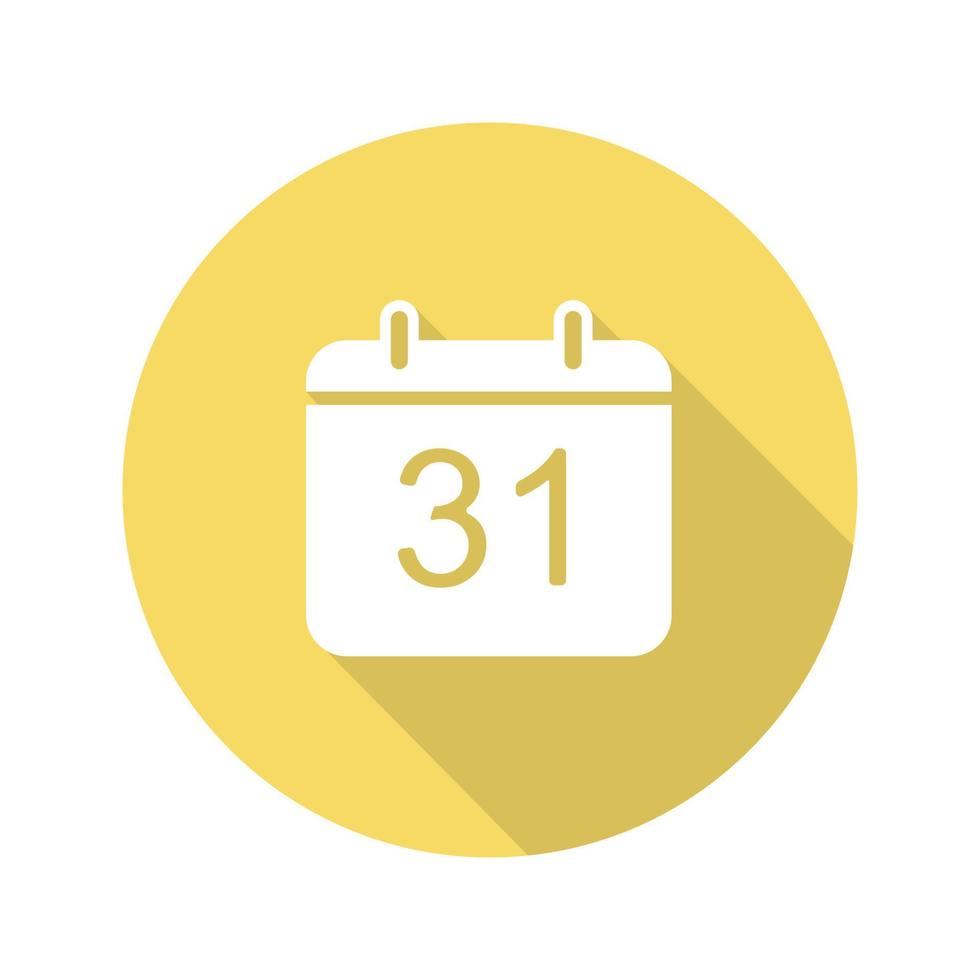 December 31 flat design long shadow glyph icon. Calendar. New Year's Eve. Vector silhouette illustration