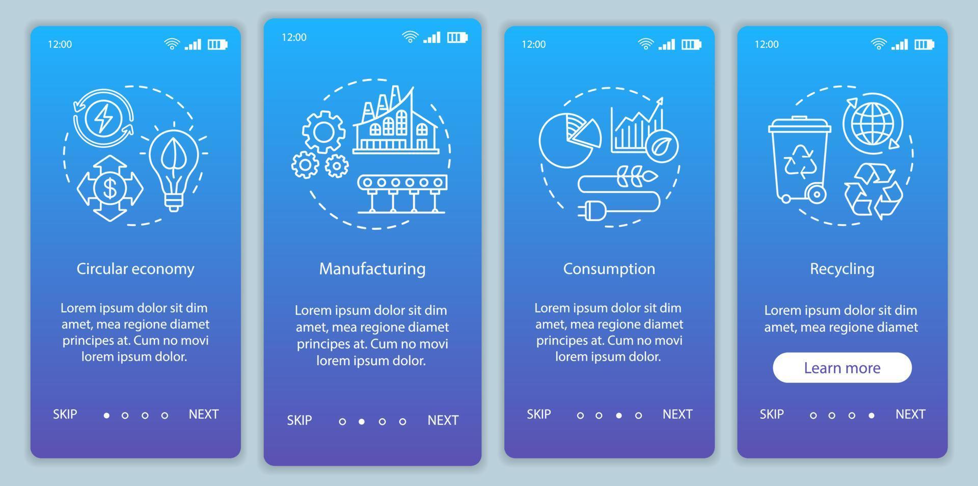 Circular economy onboarding mobile app page screen vector template