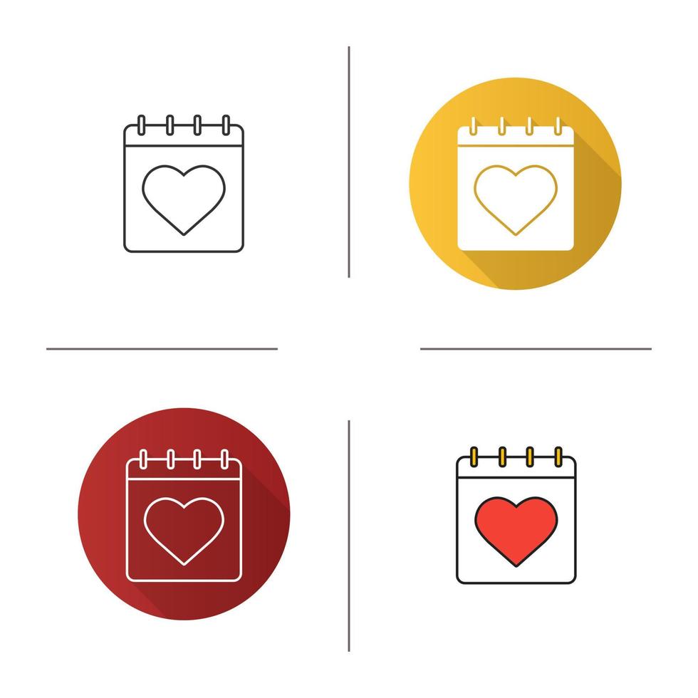 Valentine's Day icon. Flat design, linear and color styles. Calendar. February 14 day. Isolated vector illustrations