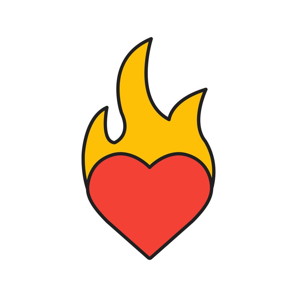 Burning heart color icon. Passion. Heart on fire. Isolated vector illustration