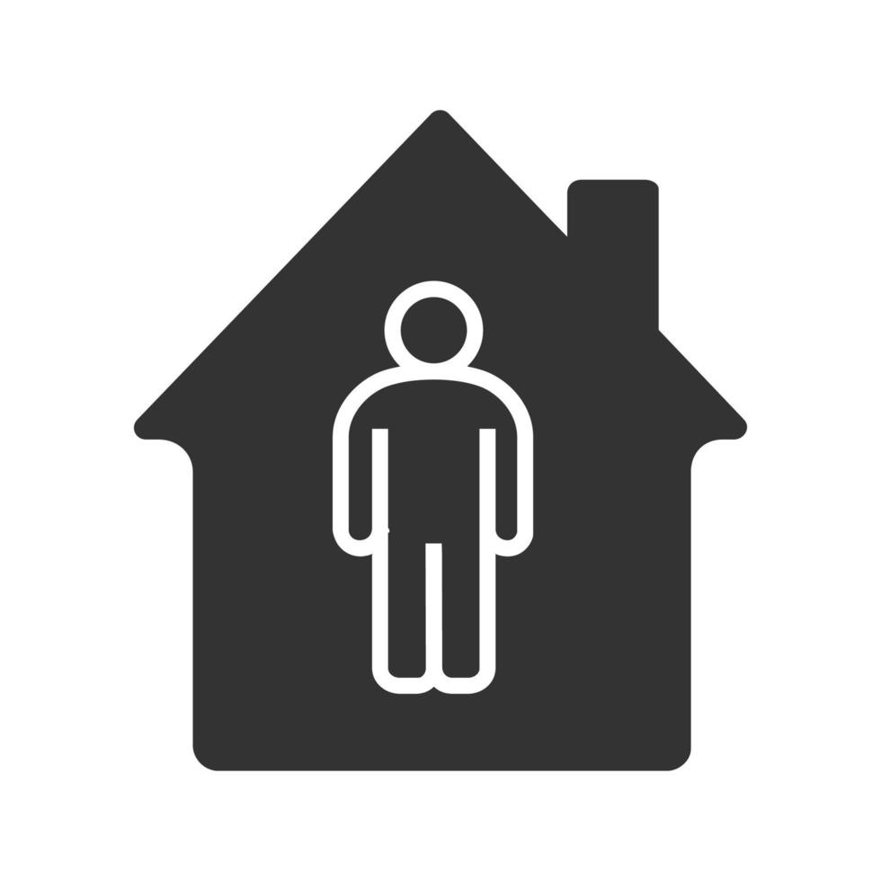 Tenant, resident, owner glyph icon. Silhouette symbol. House building with man inside. Negative space. Vector isolated illustration