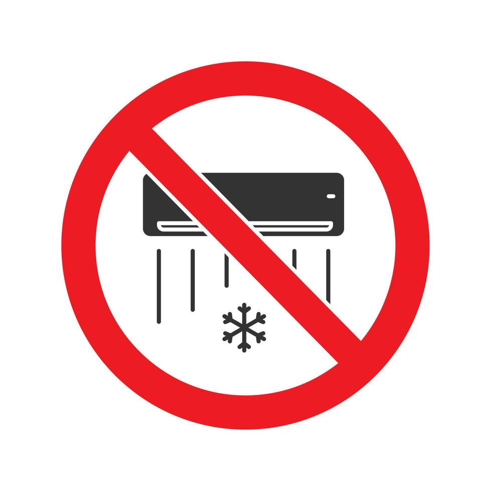 Forbidden sign with air conditioner glyph icon. Stop silhouette symbol