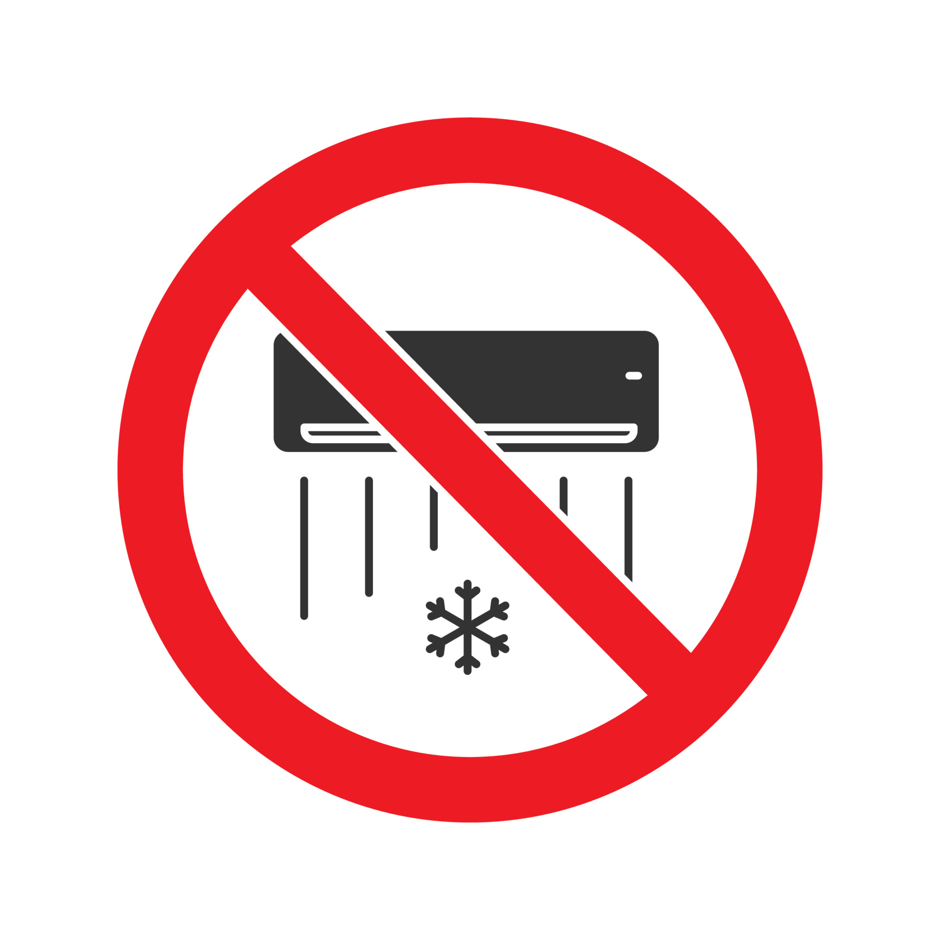 Forbidden sign with air conditioner glyph icon. Stop silhouette symbol