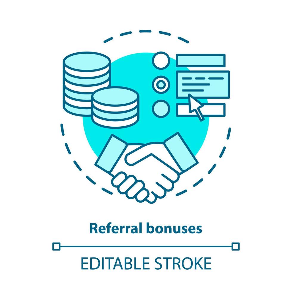 Casino referral bonuses concept icon. Reward program idea thin line illustration. Referral awards, incentives and benefits. Redeem points. Vector isolated outline drawing. Editable stroke