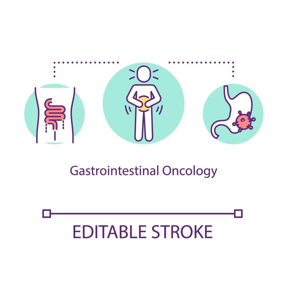 Gastrointestinal oncology concept icon. Intestine cancer treatment idea thin line illustration. Tumor research. Sickness diagnostic. Vector isolated outline RGB color drawing. Editable stroke