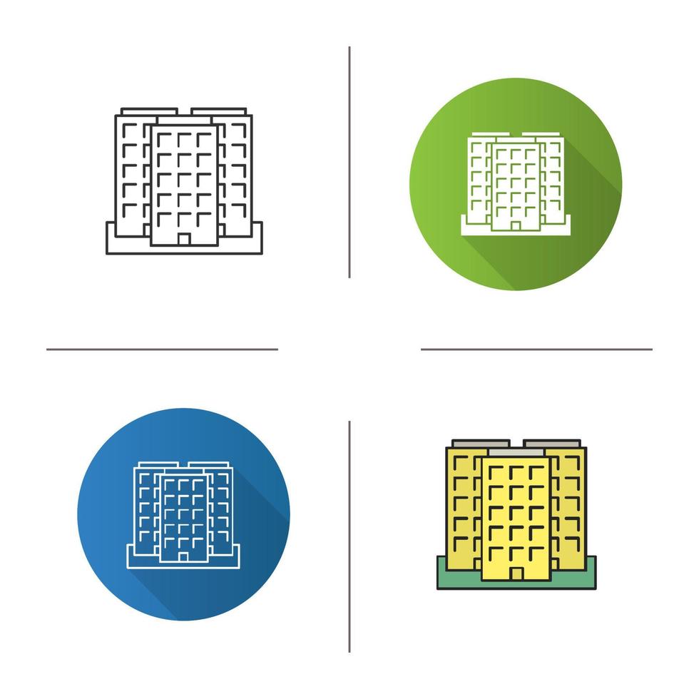 Multi-storey building icon. Flat design, linear and color styles. Apartment house. Isolated vector illustrations