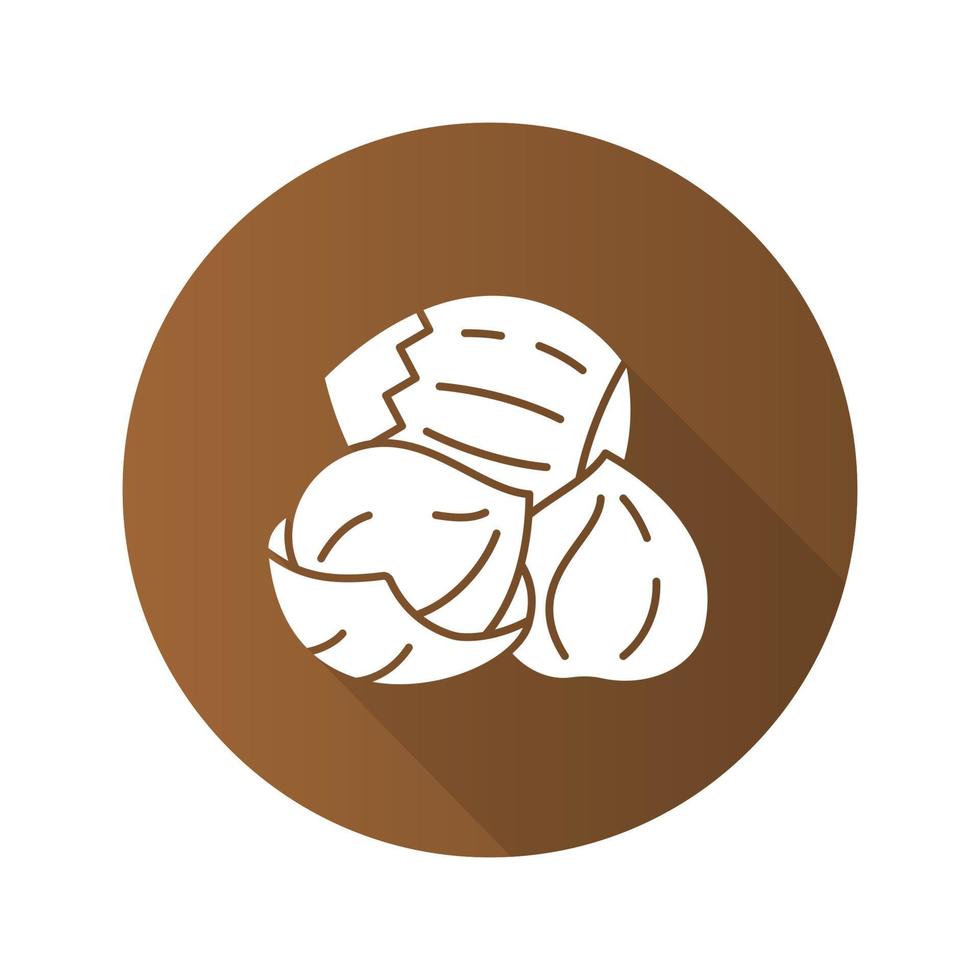 Hazelnuts flat design long shadow glyph icon. Vector silhouette illustration